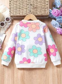 Young Girl Casual Floral Print Long Sleeve Cute Sweatshirt