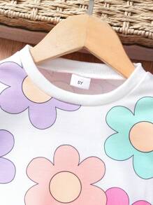 Young Girl Casual Floral Print Long Sleeve Cute Sweatshirt