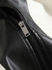 معطف جلد اصطناعي رياضي ملون بقصة لصيق مقاوم للرياح ودافئ، من طراز دراجات نارية بياقة عالية للرجال في فصل الخريف