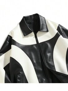 معطف جلد اصطناعي رياضي ملون بقصة لصيق مقاوم للرياح ودافئ، من طراز دراجات نارية بياقة عالية للرجال في فصل الخريف