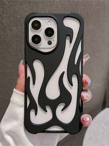 苹果时尚火焰镂空手机壳适用于Iphone 16 15 14 13 12 11 Pro Max Plus酷男孩女孩电镀软套创意哑光磨砂外壳礼物 - 磨砂黑色 - 查看 3