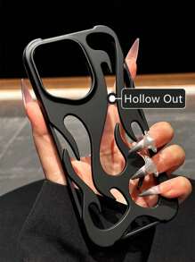 苹果时尚火焰镂空手机壳适用于Iphone 16 15 14 13 12 11 Pro Max Plus酷男孩女孩电镀软套创意哑光磨砂外壳礼物 - 磨砂黑色 - 查看 1