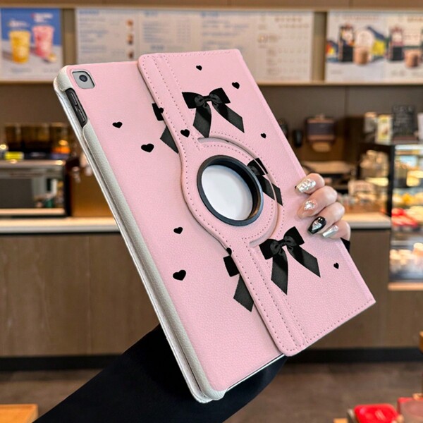 Meerdere bogen Patroon Rotatiebeugel IPad-hoes Compatibel met Pro 2024 /5e /6e / Pro 1e 2e / 7e /Air 6 2024 Air 4e 5e generatie / 9e /10e generatie / 4e 8e generatie LOGO-gat Schokbestendige lederen houder IPad-hoes ondersteunt automatisch slapen / ontwaken Deksel