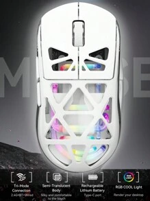 2.4G/BT/有线三模半透明外壳水冷RGB照明，500mAh可充电电池，Type-C，朋克机械美学设计，轻巧机身，5 DPI可调兼容Windows / IOS / Android平台，适用于笔记本电脑和台式机 - 多色 - 查看 16