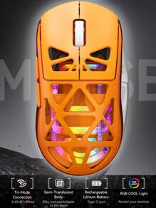 2.4G/BT/有线三模半透明外壳水冷RGB照明，500mAh可充电电池，Type-C，朋克机械美学设计，轻巧机身，5 DPI可调兼容Windows / IOS / Android平台，适用于笔记本电脑和台式机 - 多色 - 查看 14