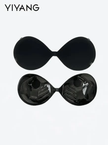 YIYANG 2 件圆形翼形文胸，配有免费肩带，聚拢型，超厚海绵，透明肩带 - 舒适 - 适合所有场合