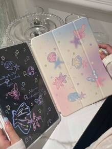 1 件可爱粉色贝壳与海星字母印花亚克力透明水晶保护壳适用于 iPad Huawei，支持睡眠/唤醒功能 - 彩色 - 查看 2