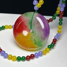 1pc Natural Bashan Jade Colorful Peace Button Pendant Necklace, High Quality Gem Crystal Jewelry, All Hand-Carved, Women, Men, Quartz Crystal Wealth Pendant, Necklace, Peace Necklace, Couple Necklace, Gift For Women, Suitable For Holiday Party Gifts, Quartz Crystal Gifts. (Complimentary: Lanyard, Gift Box) - Safety Button - View 7