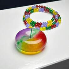 1pc Natural Bashan Jade Colorful Peace Button Pendant Necklace, High Quality Gem Crystal Jewelry, All Hand-Carved, Women, Men, Quartz Crystal Wealth Pendant, Necklace, Peace Necklace, Couple Necklace, Gift For Women, Suitable For Holiday Party Gifts, Quartz Crystal Gifts. (Complimentary: Lanyard, Gift Box) - Safety Button - View 4