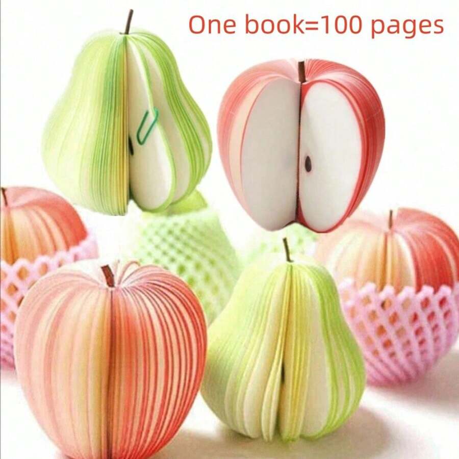 1 Piece Of 100 Page Cute Fruit Sticker, Bview Art Creative DIY Fruit Notebook, Stationery Office Apple Green Pear Postcard, Stationery Office Stationery, Bview Art Creative, Easy To Write Wishes, Mother's Day Gift Label,School Supplies,Back To School - Multicolor - View 1