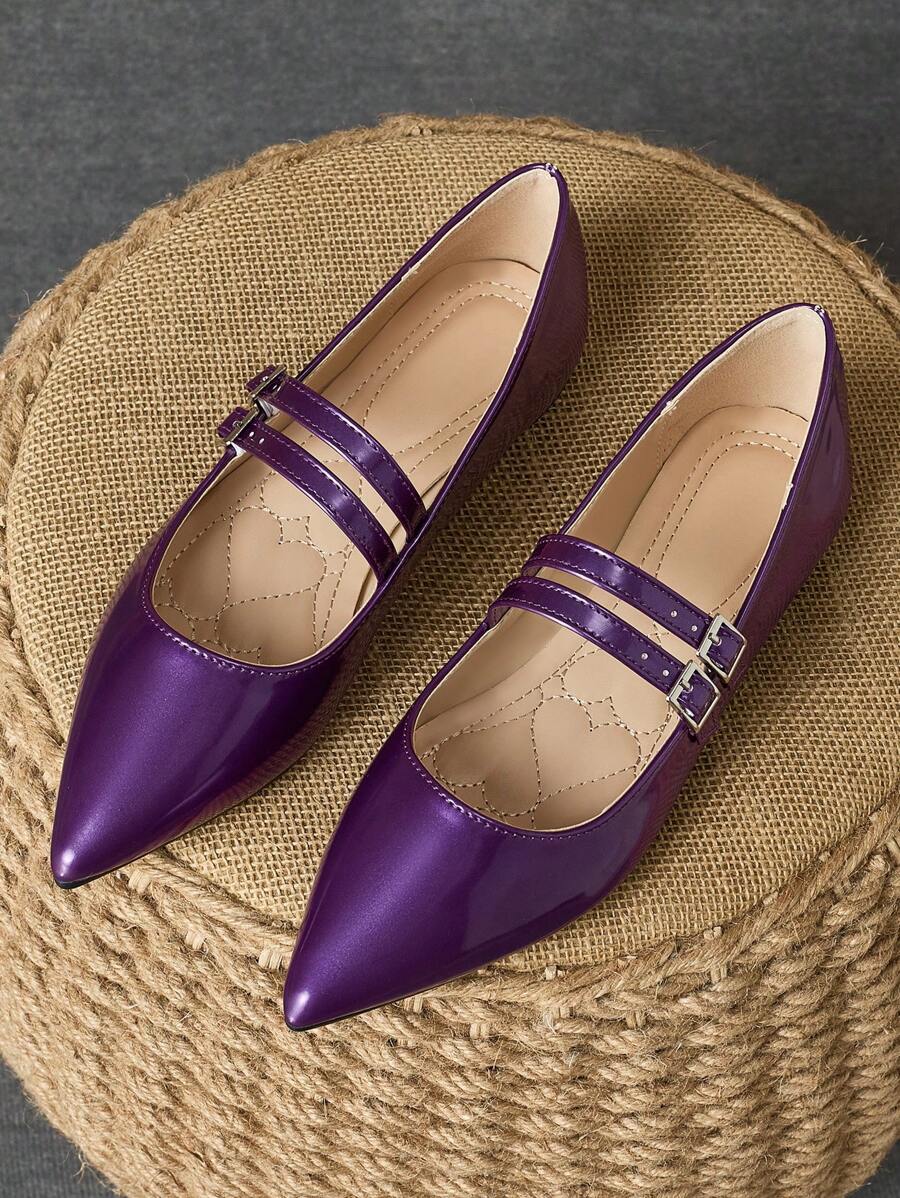 MonaNise 女士尖头时尚平底便鞋:紫色、浅棕色、粉色、红色、绿色、黑色 - 紫色 - 查看 1