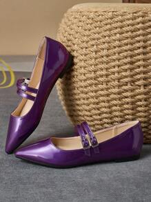 MonaNise 女士尖头时尚平底便鞋：紫色、浅棕色、粉色、红色、绿色、黑色 - 紫色 - 查看 5