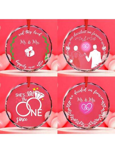1pc, Wedding Gifts, Mr And Mrs Gifts, 3.08inch Round Glass Pendant Wedding Gifts For Bride And Groom, Newlywed Anniversary Valentines Gifts For Couples Bride To Be Bridal, Wedding Souvenirs, Birthday Gifts, Christmas Decorations, Party Favors For Mr And Mrs