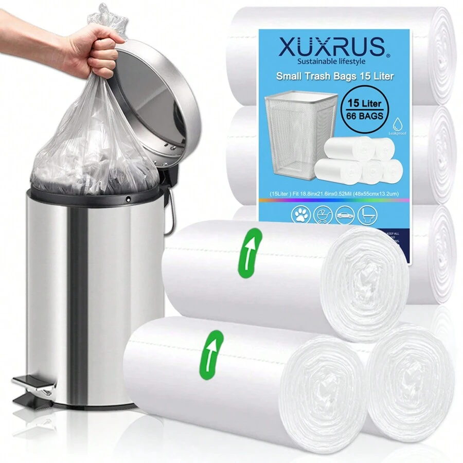 Small Bin Liners 15 Liter,66 Counts Clear Plastic Garbage Bags Wastebasket Trash Can Bin Liners For Pedal Bathroom Bedroom Office,Fit 15 Liter, 3Gal,Clear,Kitchen,Bathroom,Home,Household Suppliers - White - View 1