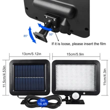 Éclairage solaire extérieur, 56 LED éclairage solaire extérieur avec détecteur de mouvement, étanche, angle d'éclairage de 120°, applique murale solaire pour jardin avec câble de 5 m