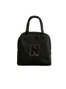 1个保温午餐包，手提袋，午餐盒，冰袋，野餐食品手提袋，刺绣字母图案午餐盒，帆布轻便便携午餐收纳袋，学校办公室野餐午餐手提袋（黑色），午餐盒午餐包，女士教师露营返校保冷包，教室便当厨房保温午餐包，女士旅行午餐盒包，女士学习用品配件 - 黑色 - 查看 29