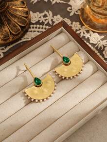 1 par de pendientes colgantes elegantes y únicos con forma de abanico de metal dorado, estilo minimalista bohemio, adecuados para uso diario, festivales, vacaciones, vestidos de fiesta, regalos, accesorios de joyería para mujeres - pendientes - Ver 8