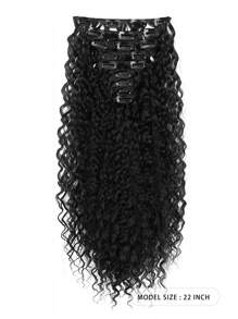 9PCS Black Clip In Hair Extensions 22 Inch Curly Hair Extension Long Soft Synthetic Hairpieces For Women - Black - View 2