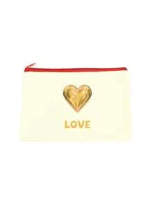 1pc Heart-Shaped Silkscreen Printed Personalized Cosmetic Pouch, Red Zipper, Customizable With Name, Holiday Phrases Or Other Info, Double-Sided Printing, Simple Yet Stylish Design