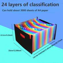Expanding File Folder Self Standing A4 Size Desk Document Storage Expander Plastic Concertina Vertical Test Paper Organizer For Home Office(24 Pocket) - Color (13 Layers) - View 4