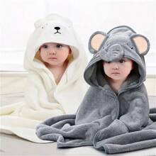 2pcs Baby Bath Towel Set, Unisex Animal Face Hooded Baby Cape, Soft Coral Fleece Cartoon Bathing Accessory For Infants, All Seasons Usage