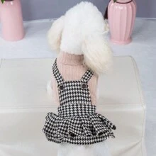 Vêtements pour animaux de compagnie, nouvelle tenue assortie salopette (combinaison avec robe à bretelles et pantalon), pied-de-poule classique, petit bouton en bois, convient aux petits chiens