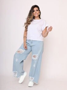 Cropped Feminino Plus Size Liso - Branco - Visão 3
