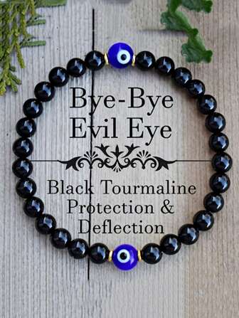 Evil Eye Black Tourmaline Empathy Protection Aura Shield Absorb Negative Energy Bracelet Crystal Healing Stress Relief Bracelet