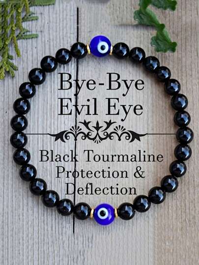 Evil Eye Black Tourmaline Empathy Protection Aura Shield Absorb Negative Energy Bracelet Crystal Healing Stress Relief Bracelet
