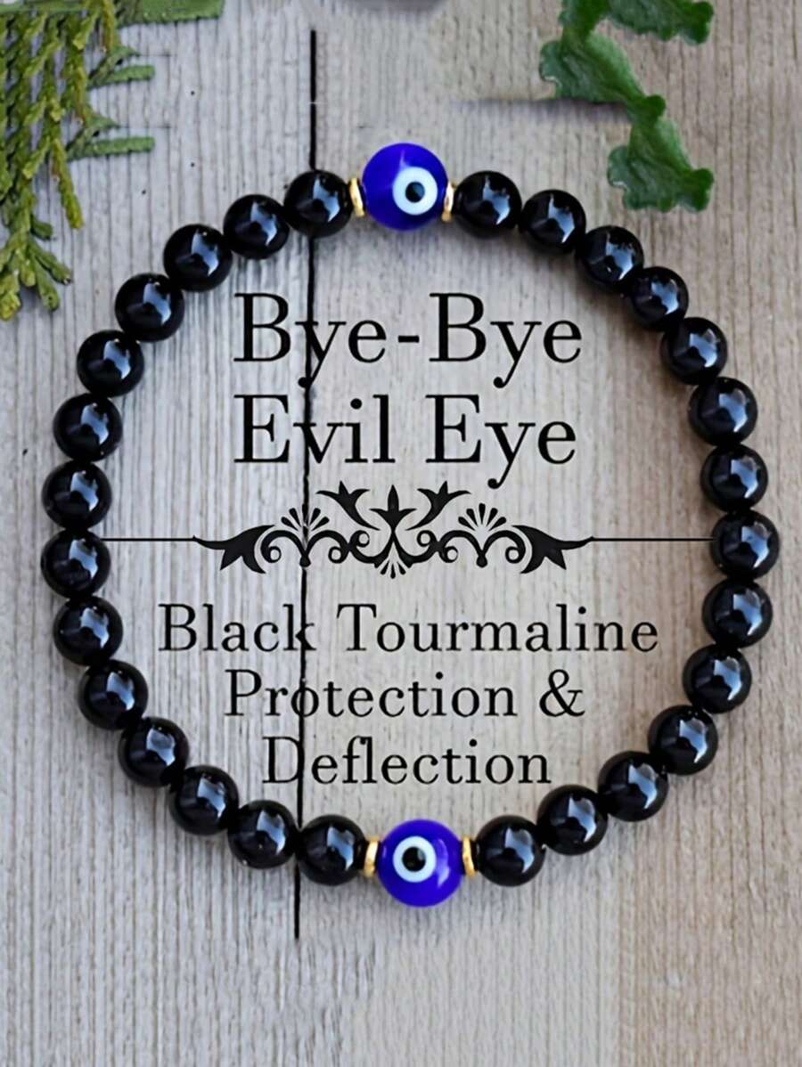 Evil Eye Black Beryl Empathy Protection Aura Shield Negative Energy Absorbing Crystal Healing Stress Relief Bracelet - Devil's Eye - View 1