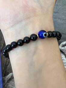 Evil Eye Black Beryl Empathy Protection Aura Shield Negative Energy Absorbing Crystal Healing Stress Relief Bracelet - Devil's Eye - View 4
