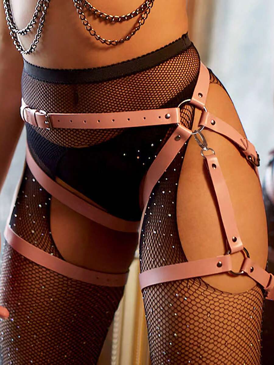 Dây nịt trói buộc gợi cảm cho phụ nữ Dây nịt garter Belt Da Pu Dây đeo chân Dây đai treo chân Dây nịt lồng Garter chặt chẽ - Hồng - Xem 1