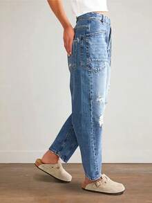 Women's Fashion Simple Everyday Ripped Jeans - Blue - View 2