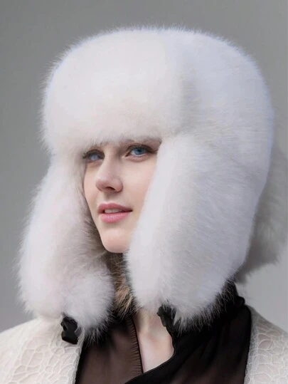 1pc Women's New Solid Color Street Pure Fluffy Thick Warm Windproof Snow Hat Earflap Trapper Hat, Winter
