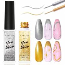 Makartt Painting Nail Gel Liner Polish Set,Glitter Silver Gold Gel Liner Nail Polish Drawing Metallic Nail Gel With Build In Brush Glossy Chrome Gel Soak Off UV/LED Nail Art Manicure Set 2x8ml