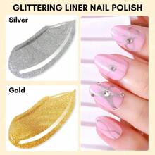 Makartt Painting Nail Gel Liner Polish Set,Glitter Silver Gold Gel Liner Nail Polish Drawing Metallic Nail Gel With Build In Brush Glossy Chrome Gel Soak Off UV/LED Nail Art Manicure Set 2x8ml