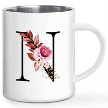 1PC, Letter Flower Print A-Z Double Wall Coffee Mug, Stainless Steel Cups, Novelty Metal Coffee Mug Gifts For Men, Monogrammed Gifts For Women, Christmas Gifts, Birthday Gift, 11 OZ White Back To School - Multicolor - View 19