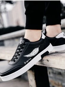 Zapatos casuales de con suela de goma, punta redonda, cordones, personalidad elegante, "Zapatillas de deporte simples para estudiantes de diseño de plumas casuales de moda para, Negro - "Las Zapatillas Casuales De Suela Pesada Para Hombres Son Ligeras, Cómodas, Elegantes, Zapatos Deportivos Casuales Para Estudiantes, Ligeros, Transpirables, Antideslizantes, Resistentes Al Desgaste, Clásicos, Elegantes, Simples, - Negro - Ver 1