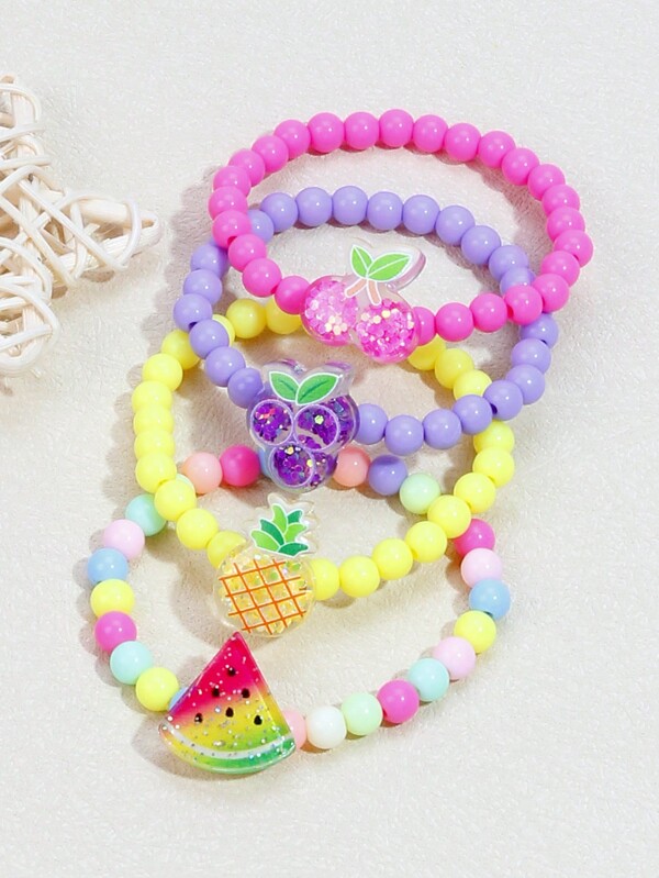 4 pièces/set Bracelet à perles de fruits colorés pour enfants, couleurs assorties, pour fête/cadeau d'anniversaire