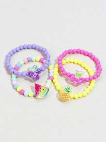 4pcs/Set Colorful Fruit Beaded Bracelet Set, Jewelry For Girls Party Favor, Random Color - Multicolor - View 3