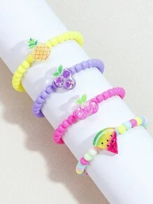 4pcs/Set Colorful Fruit Beaded Bracelet Set, Jewelry For Girls Party Favor, Random Color - Multicolor - View 4