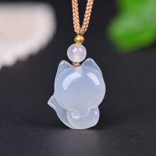1pc Natural Crystal Agate Fox Pendant Necklace, Green Jade Heart, Animal Pendant, Fox Protection Peace Necklace, All Hand-Carved, Women, Men, Natural Gem Pendant, Quartz Crystal Necklace, Couple Necklace, Gift For Her, Suitable For Holiday Party Gifts, Quartz Crystal Gifts.