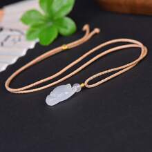 1pc Natural Crystal Agate Fox Pendant Necklace, Green Jade Heart, Animal Pendant, Fox Protection Peace Necklace, All Hand-Carved, Women, Men, Natural Gem Pendant, Quartz Crystal Necklace, Couple Necklace, Gift For Her, Suitable For Holiday Party Gifts, Quartz Crystal Gifts.