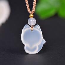 1pc Natural Crystal Agate Fox Pendant Necklace, Green Jade Heart, Animal Pendant, Fox Protection Peace Necklace, All Hand-Carved, Women, Men, Natural Gem Pendant, Quartz Crystal Necklace, Couple Necklace, Gift For Her, Suitable For Holiday Party Gifts, Quartz Crystal Gifts.