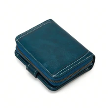 迷你新款设计油蜡皮硬币女式复古风格三折钱包卡包手拿包小号女士钱包钱包小钱包 - 墨綠色 - 查看 5