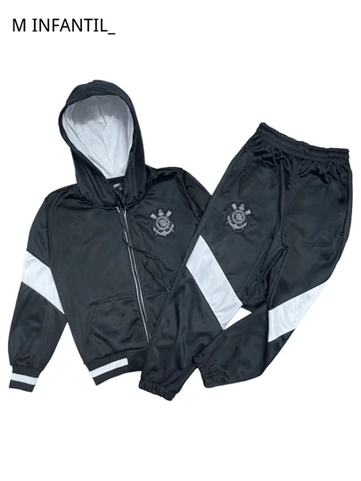 MODA INFANTIL_Conjunto Menino Infantil Jaqueta Com Calça Agasalho Time Corinthians Esportivo