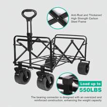 MMQ Heavy-Duty Folding Wagon With 550lbs Weight Capacity, Collapsible Wagon With Big Wheels - Robust Construction, Spacious Interior, Adjustable Rolling Carts, Outdoor Folding Camping Wagons, Portable - Grey - View 3