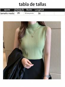 Heilar-camisetas sin mangas de punto para mujer, Tops finos informales básicos, camisetas sin mangas con cuello redondo, Tops verdes para mujer 2024 - Verde - Ver 3