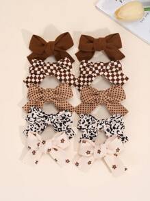 10pcs Earth Tone Hair Clips, Suitable For Girls, Cute Plaid Stripe Heart Bow Hair Clips, Suitable For Toddler Girls, Brown Fabric Bow Solid Color Hair Clips, Autumn/Winter Hair Clips, Girls Holiday Party Hair Accessories, Children Baby Hair Accessories, Heart Valentine's Day - Multicolor - View 3