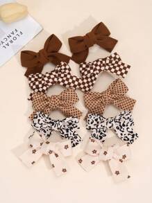 10pcs Earth Tone Hair Clips, Suitable For Girls, Cute Plaid Stripe Heart Bow Hair Clips, Suitable For Toddler Girls, Brown Fabric Bow Solid Color Hair Clips, Autumn/Winter Hair Clips, Girls Holiday Party Hair Accessories, Children Baby Hair Accessories, Heart Valentine's Day - Multicolor - View 2